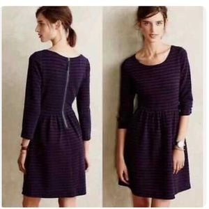 Anthropologie Maeve Brenna Striped Ponte A-Line Dress Navy & Red Sz 04